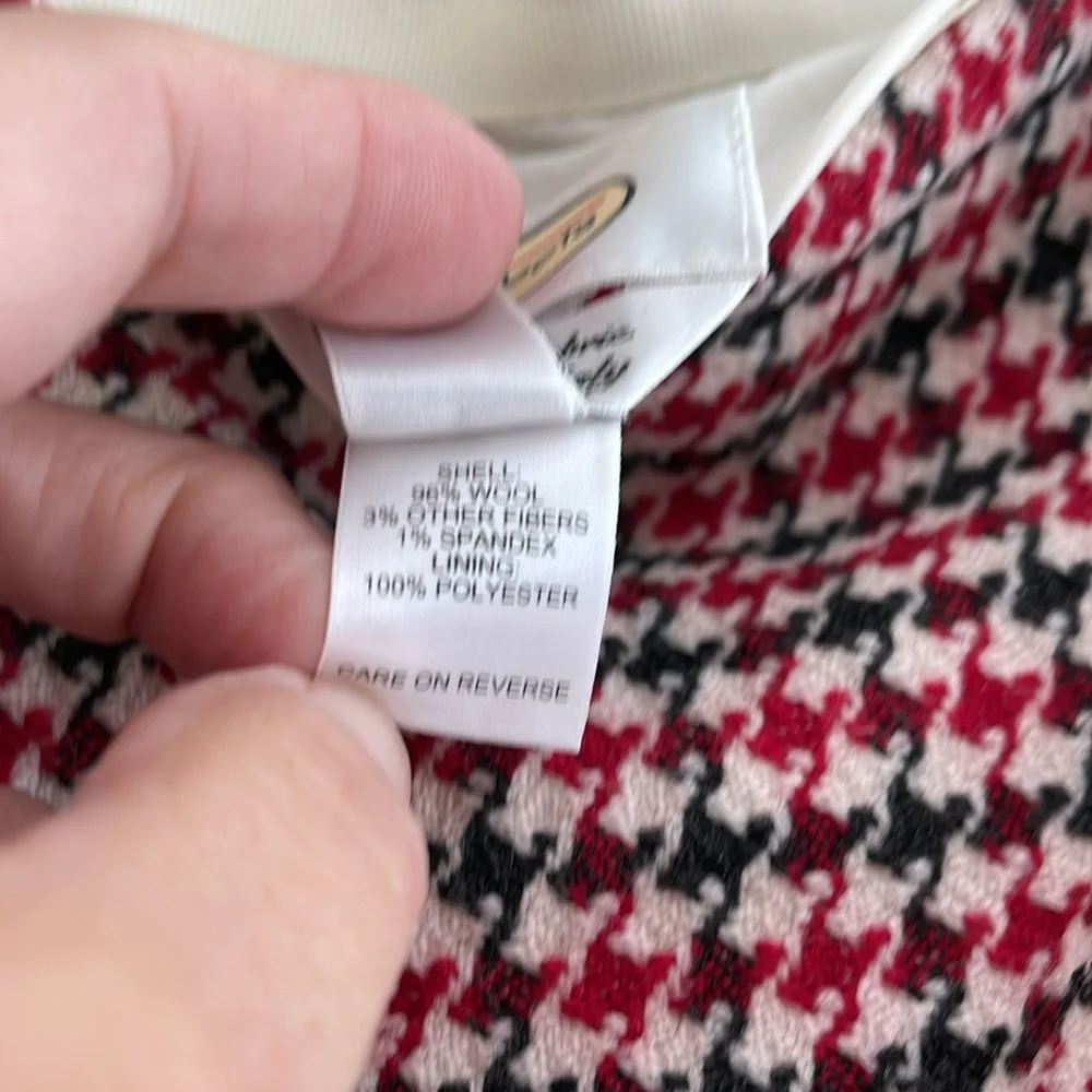 Talbots houndstooth lined Wool blend skirt white/black/red, in excellent cond - Picture 3 of 6